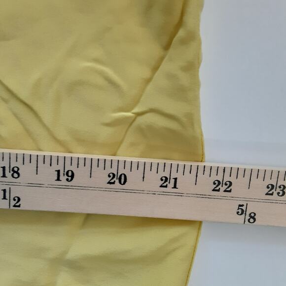 Vintage 80s 100% Silk V Neck Blouse Short Sleeve Yellow Womens L Minimalist - Picture 8 of 9